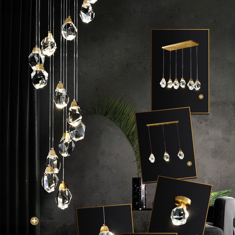 Meerdere afgeschuinde kristalprisma's Droplamp Moderne lange suspensie hanglamp voor trap