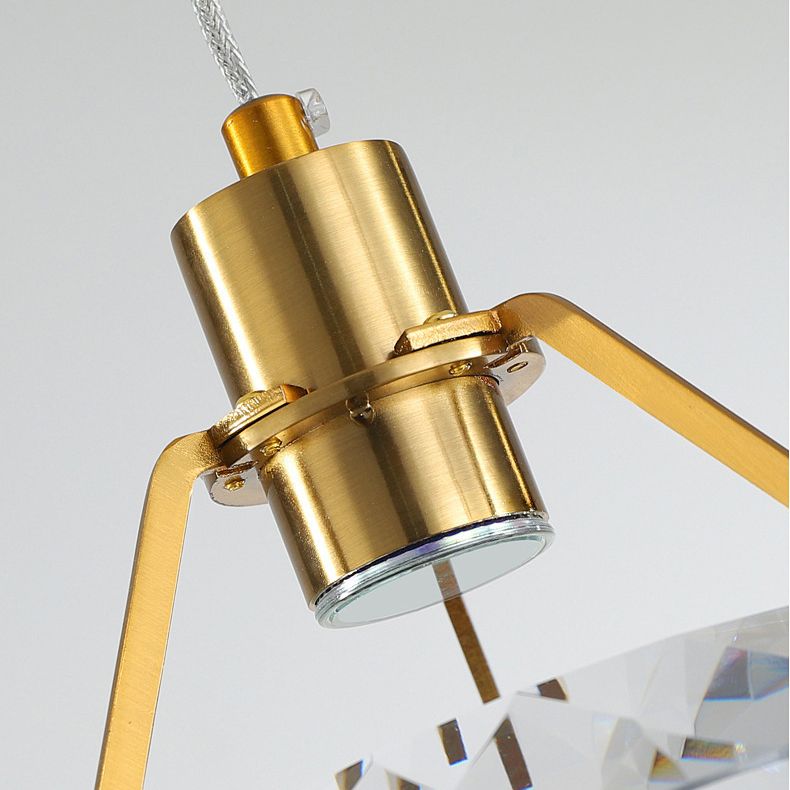 Modern Luxury LED Pendant Light Electroplate Metal Geometric Hanging Lamp with Crystal Shade