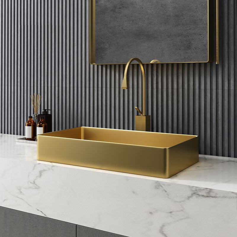 Modern Bathroom Sink Metal Rectangular Vessel Bathroom Sink with Pop-Up Drain
