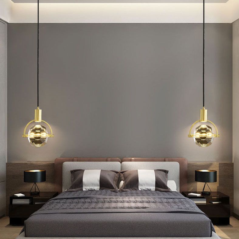 Ball Light Suspension Pendant Modern Simple Crystal Hanging Lights for Bedside