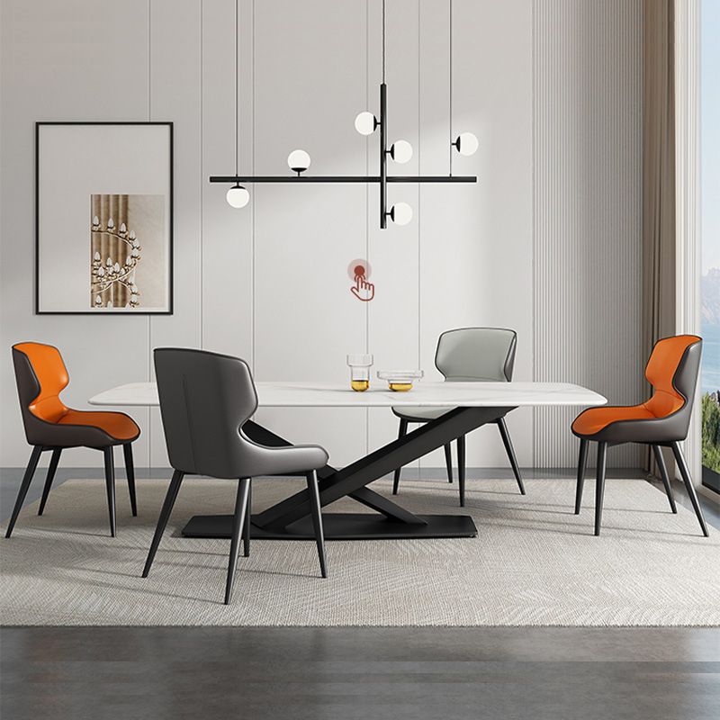Sillas de comedor de cuero de estilo minimalista Sillas de comedor con respaldo de orejas (juego de 2)