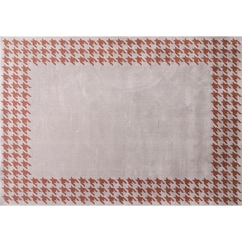 Stylish Houndstooth Pattern Rug Orange-Red Modern Rug Polyester Pet Friendly Washable Non-Slip Area Rug for Bedroom