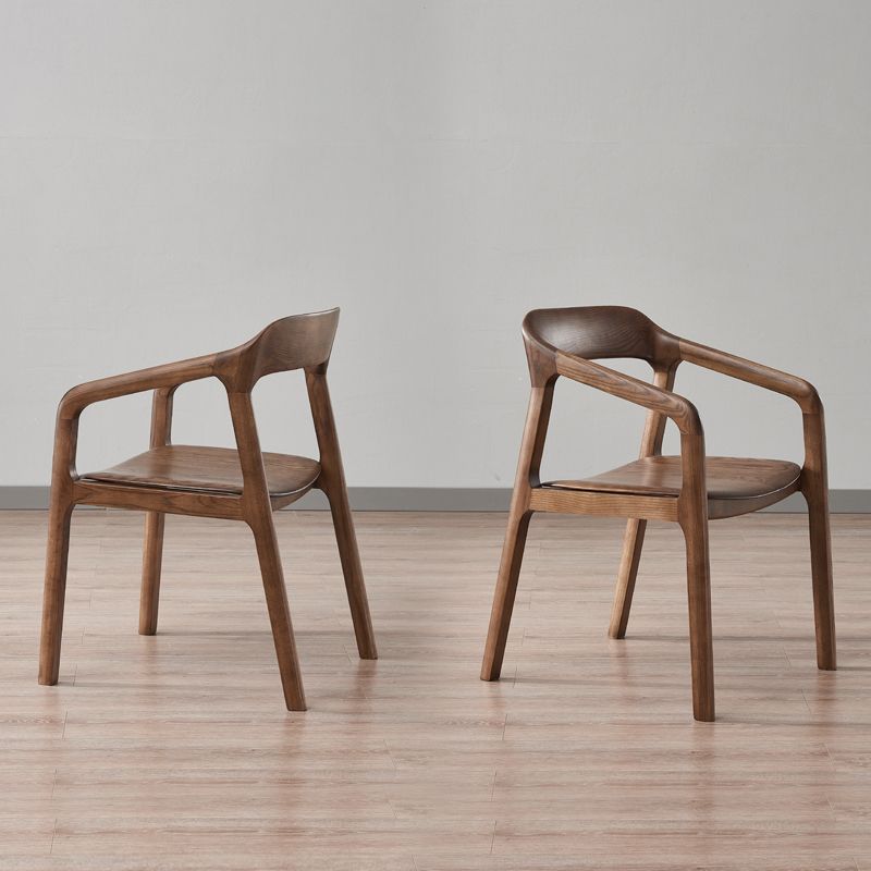 Traditional Style Ash Wood Chair Set Kitchen Open Back Dining Arm Chairs