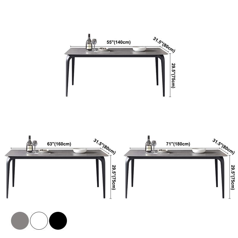 Contemporary Rectangle Dining Table Sintered Stone Dining Table with 4 Black Legs