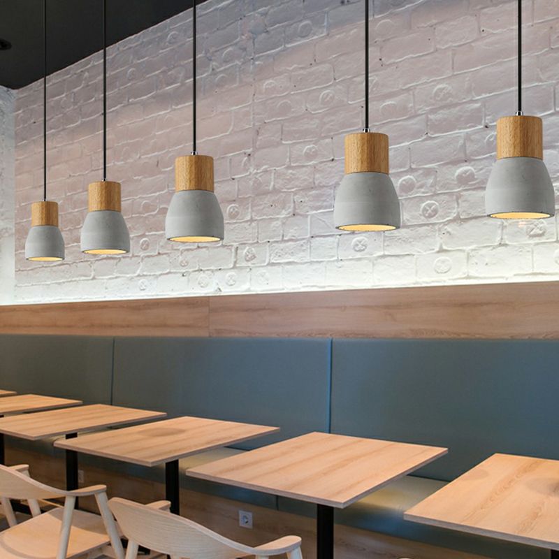 Nordic Mini Anhänger Beleuchtung Zement Single-Bulb Restaurant Deckenleuchte mit Holzoberteil