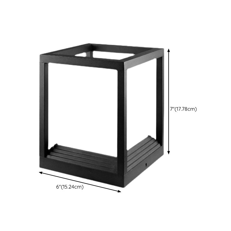 Metal Rectangular Shape Outdoor Lights Modern 1 Light Waterproof Pillar Lamp in Black