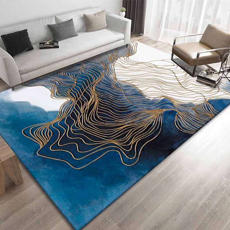 Contemporary Flowing Swirls Print Carpet Polyester Rug Stain Resistant Area Rug for Home Decoration