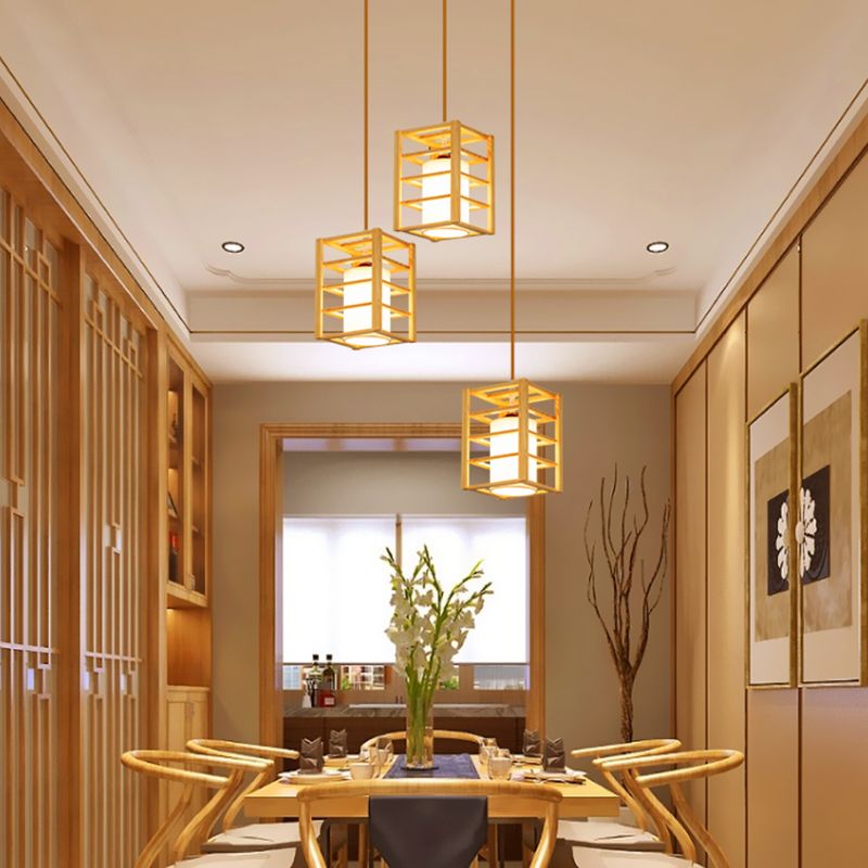 Holzrechteck hängende Lampe zeitgenössische weiße Glasschatten -Anhängerlampe für Esszimmer