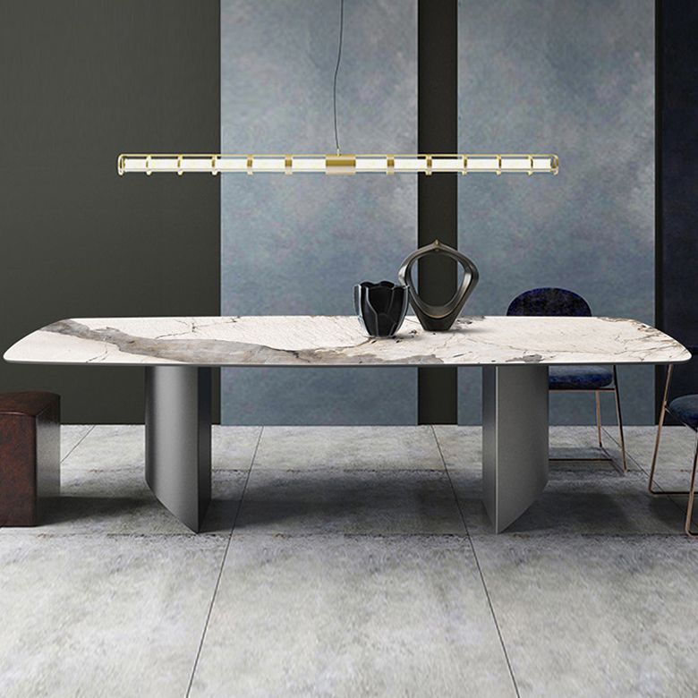 Table de salle à manger rectangulaire Simplicity Table en pierre frittée avec double piédestal