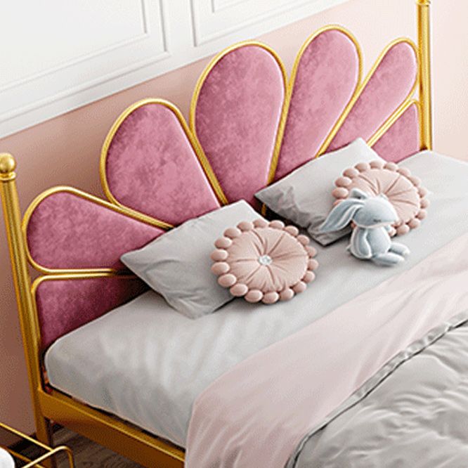 Glam Steel Standard Bed with Upholstered Headboard, 47" Tall Panel Bed