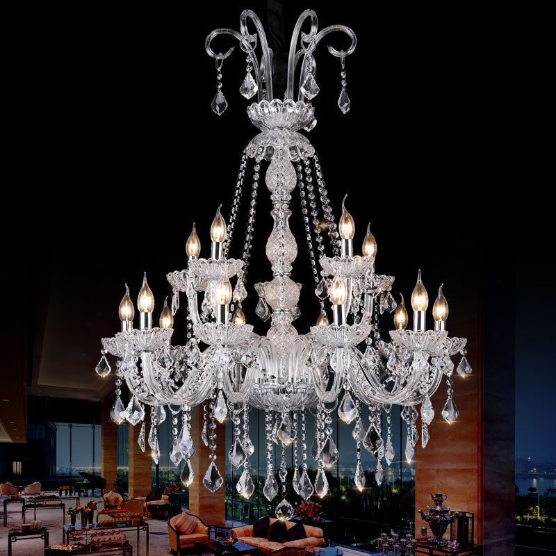 Clear Glass Candelabra Kronleuchter Lampe Retro 15 Lampen Wohnzimmer Suspension Licht mit Kristallabfall