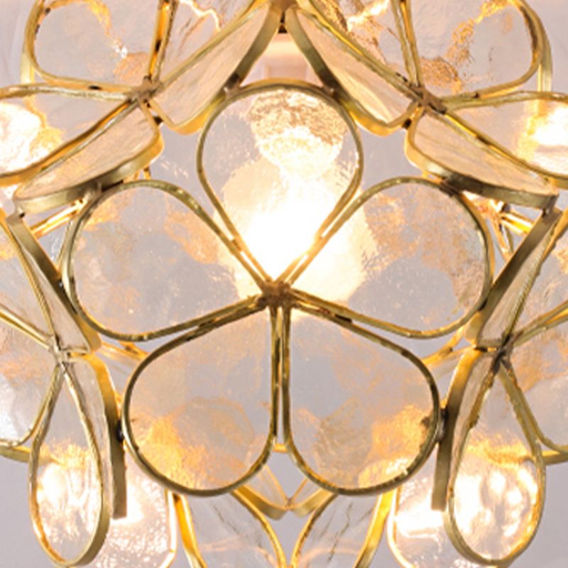 Colonical Artistic Indoor Ceiling Light Copper Petaloid Flush Mount with Pure Glass Shade