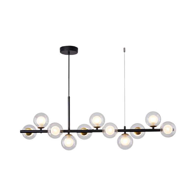 Clear/Amber/Smoke Grey Glass Ball Pendant Postmodern 7/9/11 Lights Black/Gold Hanging Island Light for Kitchen