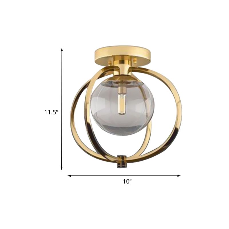 1 Glühbirnenschlafzimmer Deckenleuchte moderne Goldmetall -Halbflush -Halterung mit Globe Clear Glass Shade
