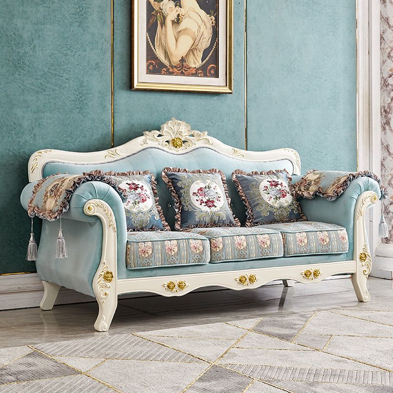 Traditional Rolled Arm White/black Frame Velvet Settee Couch for Three People