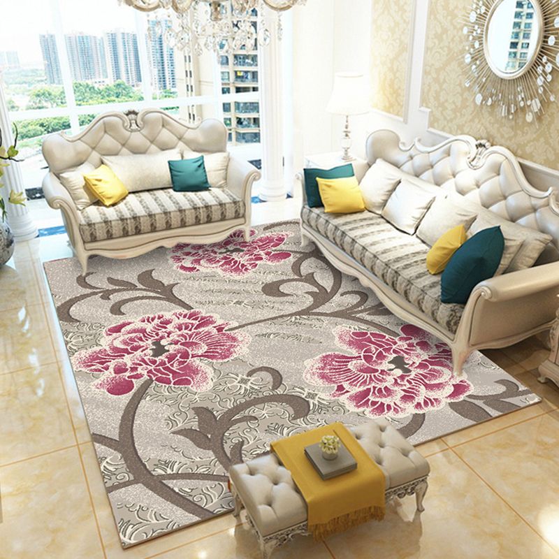 Casual Digital Print Floral Rug Multi-Color Modern Rug Polyester Stain Resistant Anti-Slip Backing Washable Carpet for Great Room