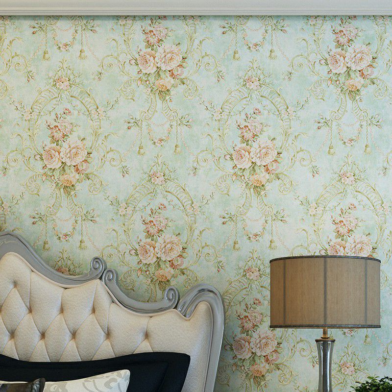 Green Farmhouse Wallpaper 57.1-sq ft Peony Blossom Wall Covering for Bedroom Decor