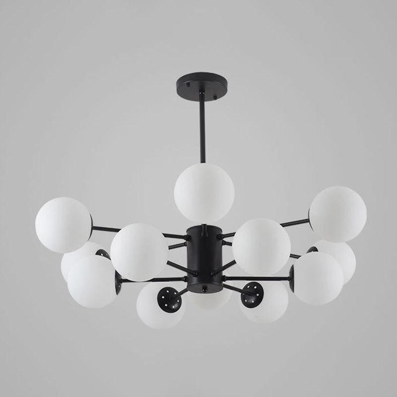 Glass Round Chandelier Pendant Light Minimalist-Style Cream Hanging Ceiling Light