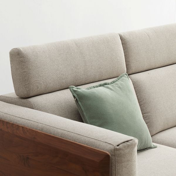 Farmhouse Square Arm Fabric Solid Wood Sofa in Brown for Living Room
