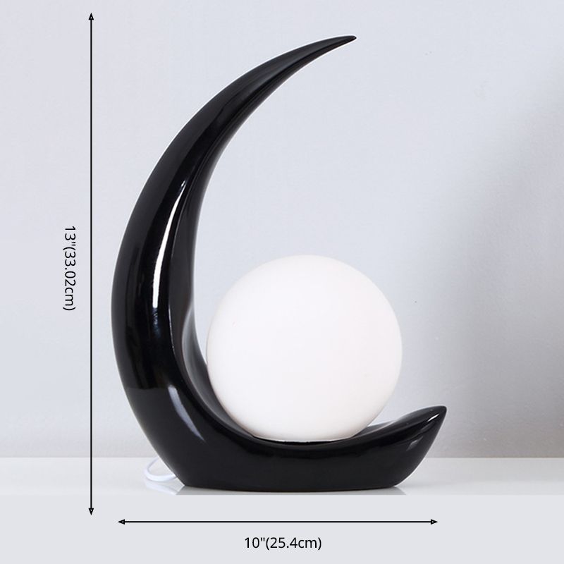 Crescent Resin Night Lamp Nordic 1 Bulb Table Light with Spherical Milky Glass Shade