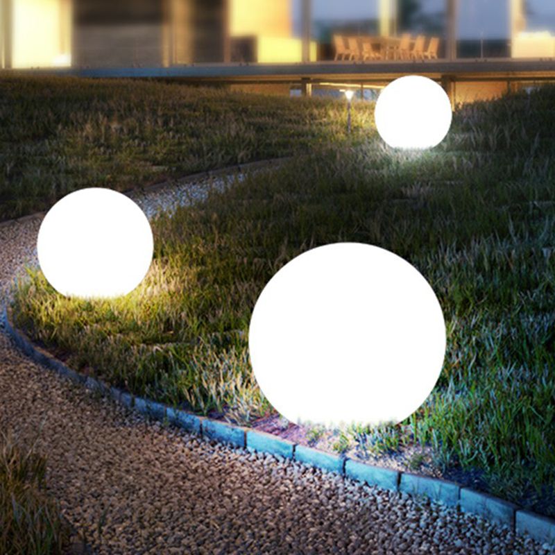 White Spherical Rechargeable Ground Lamp Minimalist Plastic Solar LED Lawn Light for Yard