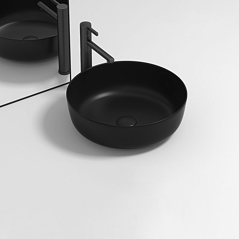 Modern Bathroom Sink Pop-Up Drain Porcelain Round Vessel Lavatory Sink