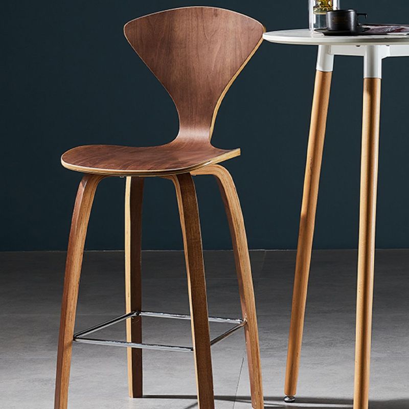 Contemporary Solid Wood Backrest Counter High Stool with 4 Legs