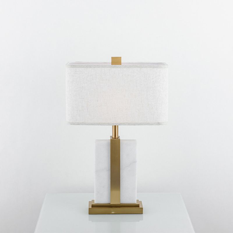 Rectangular Night Table Lamp Postmodern Fabric 1 Head Black/White/Grey and Brass Nightstand Light