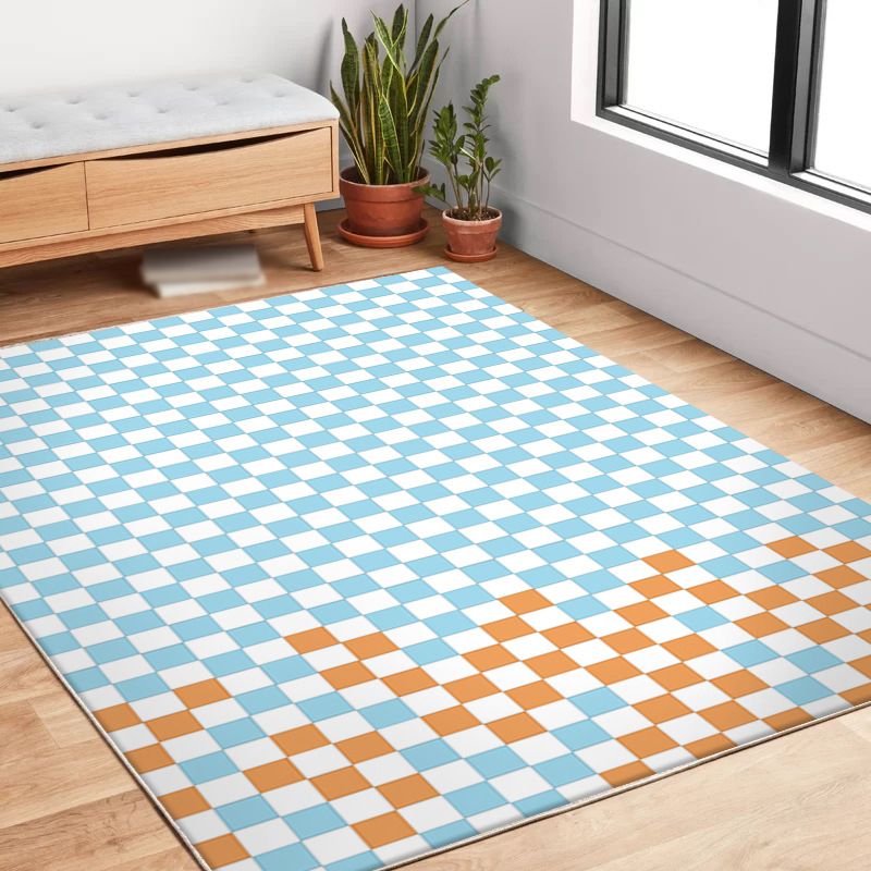 Green Modern Carpet Polyester Grid Carpet Stain Resistant Carpet for Living Room