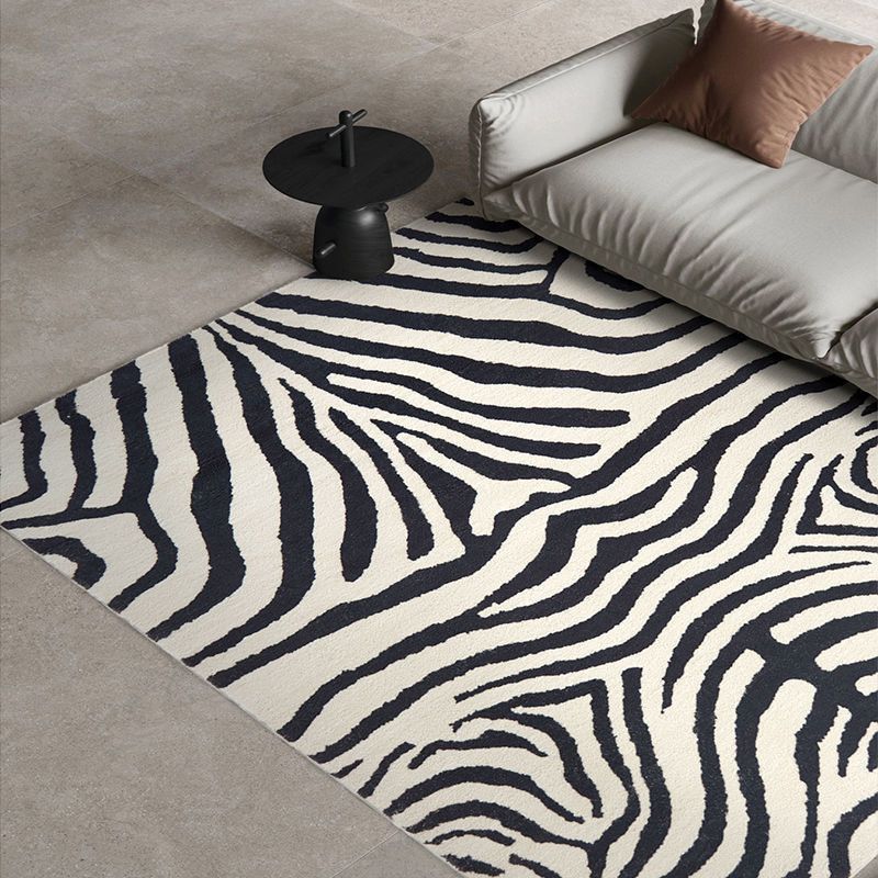 Black Abstract Striped Rug Polyester Modern Rug Washable Rug for Home Decor