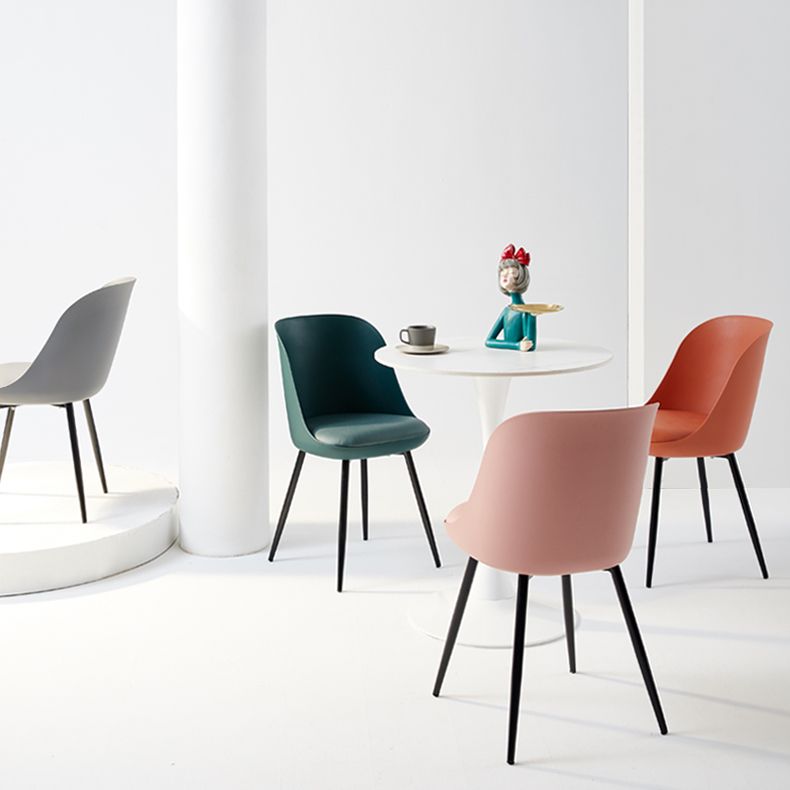 Leather Upholstered Armless Dining Chairs Solid Back Side Chairs with Metal Legs