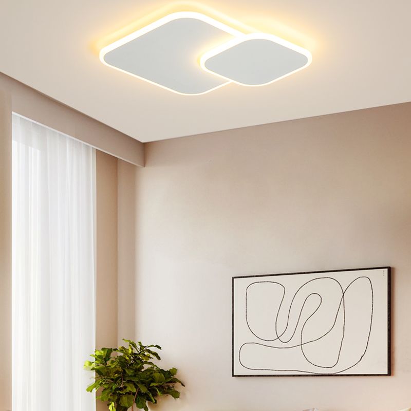 Square Ceiling Fixtures Modern Style Metal 2 Light Ceiling Mounted Lights in White