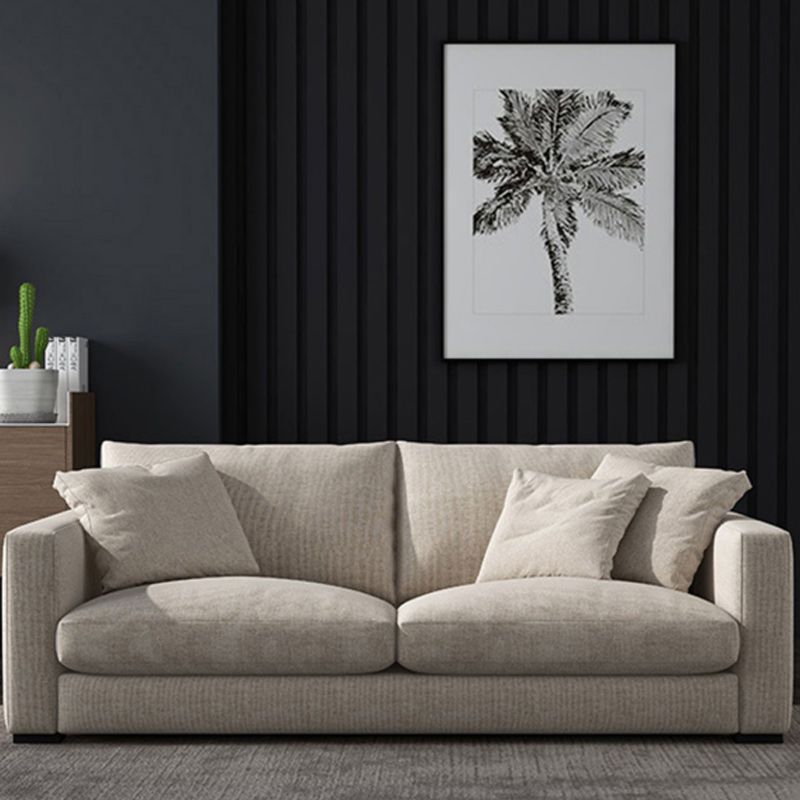 Creamy White Square Arm Contemporary Sofa with Loose Back with Multiple Cushions