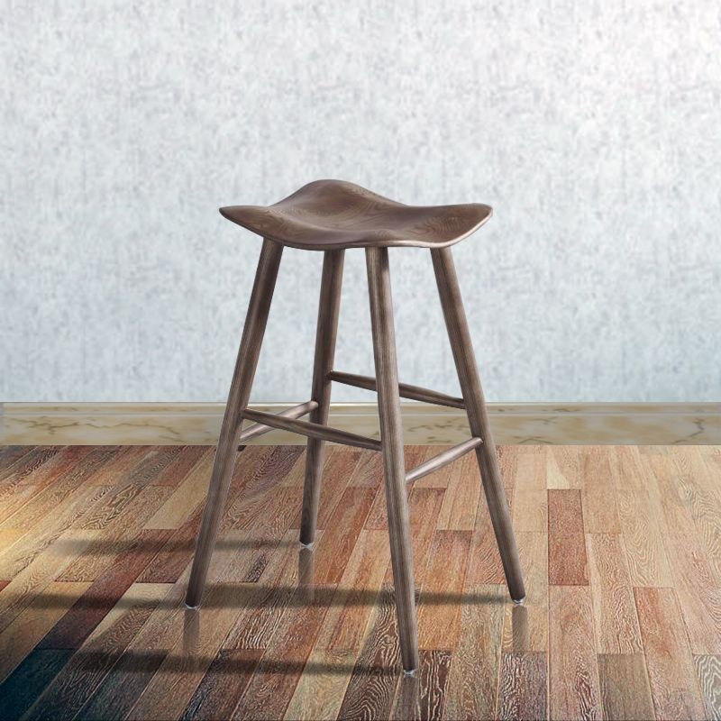 Contemporary 27.5-inch Ash Solid Wood Bar Stool with Footrest