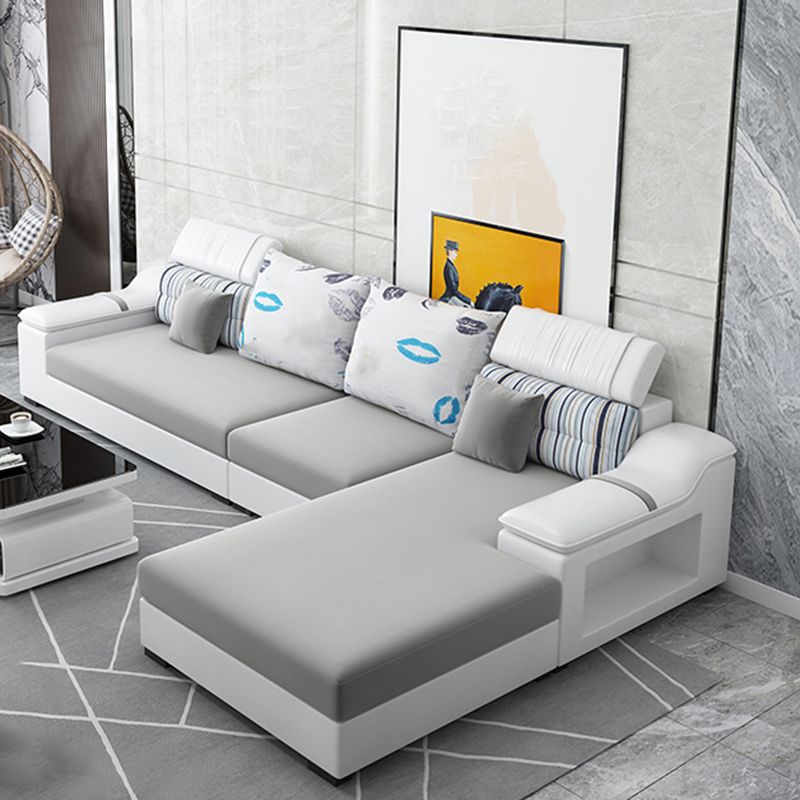 Light-grey Modern Sectional Stain-Resistant Faux leather Sectional