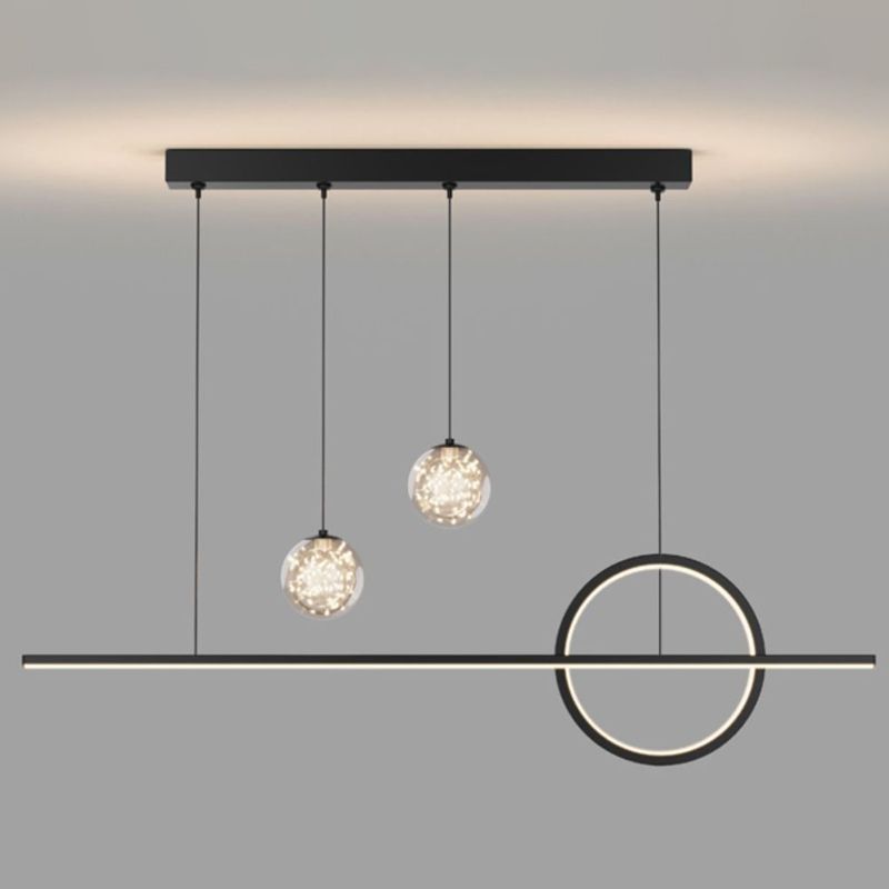 Black Linear LED Island Light in Modern Minimalist 4-Light Acrylic Pendant Light