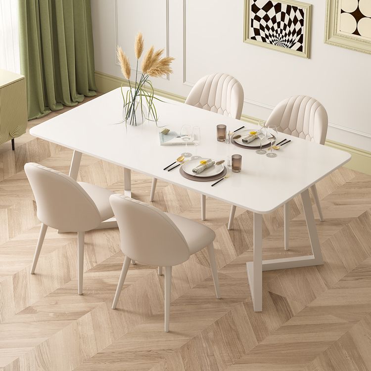 Contemporary Sintered Stone Top Metal Base Dining Table with Chairs in White
