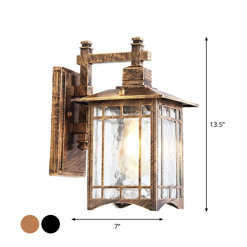 Rectangle Garden Wall Light Kit Antiqued Water Glass 1 Bulb Black/Brass Wall Sconce Lighting Fixture