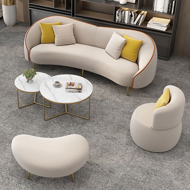 Beige/Grey Faux Leather Sofa Sloped Arm Sofa with Bolster Pillows