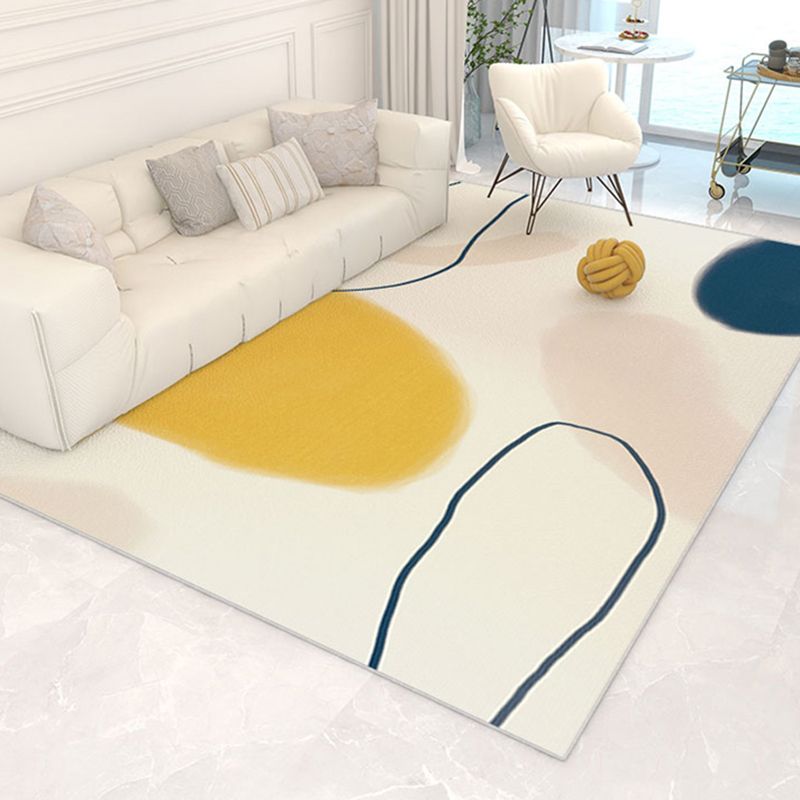 White Tone Trendy Rug Polyester Carpet Abstract Print Indoor Rug Anti-Slip Backing for Living Room