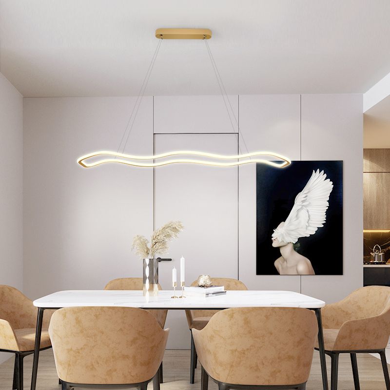 Metal Wavy Island Pendant Light Modern Style LED Island Lighting Fixture for Dinning Room