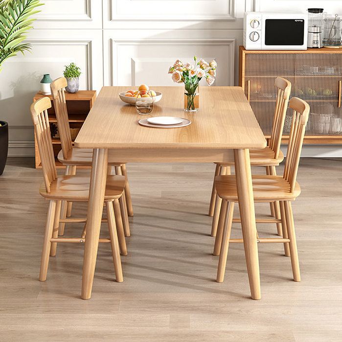 Contemporary Wooden Dining Table Rectangle Table with Wood Legs for Home Use