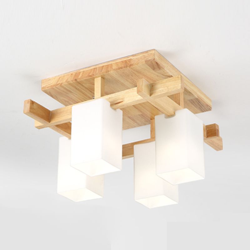 Plafonnier Semi-encastré géométrique en verre, plafonnier en bois de Style concis moderne pour salon