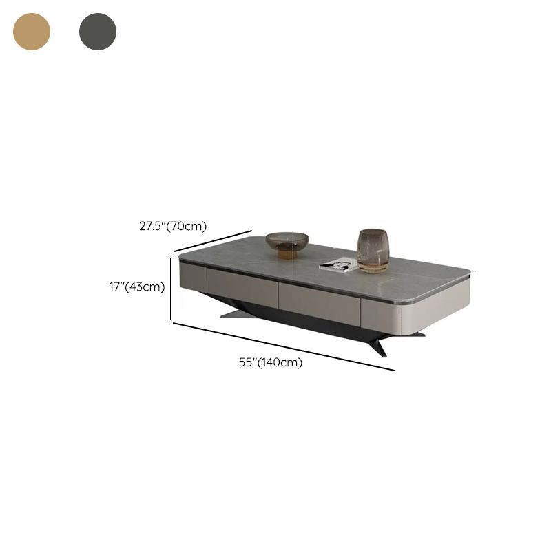 Glam Rectangular Slate Coffee Table 4 Drawers 1 Single Cocktail Table