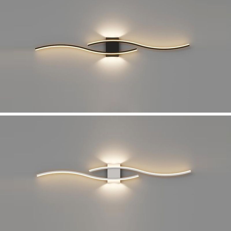 2-Light White/Black Modern Wall Mounted Sconce LED Wall Light for Bedroom