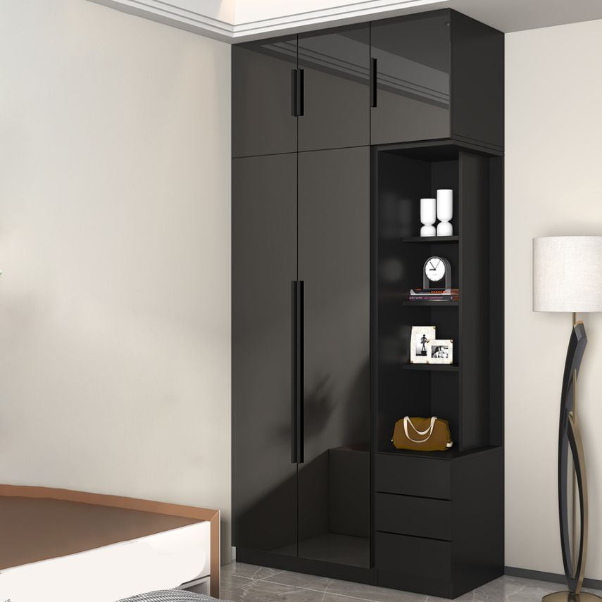 Glass Black Storage Cabinet for Home Contemporary Indoor Cabinet with Hinged Door