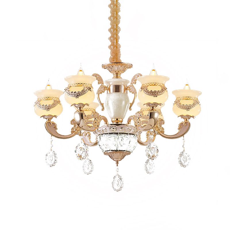 Jade gouden kroonluchter verlichting kaarsen 6 lichten traditionele plafond hanger licht met kristalval