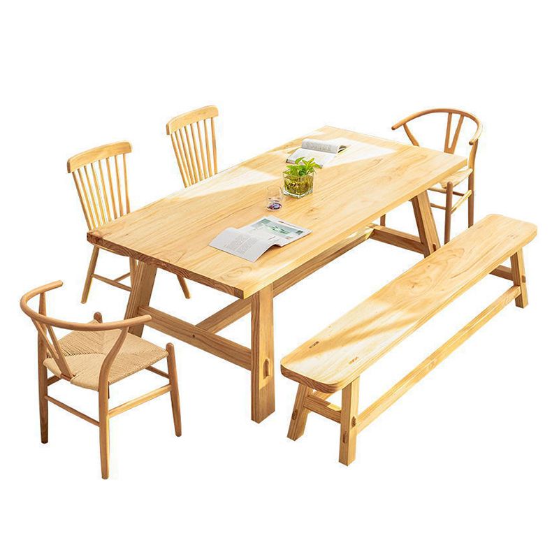 Rectangle Trestle Base Dining Table Modern Pine Wood Table for Kitchen