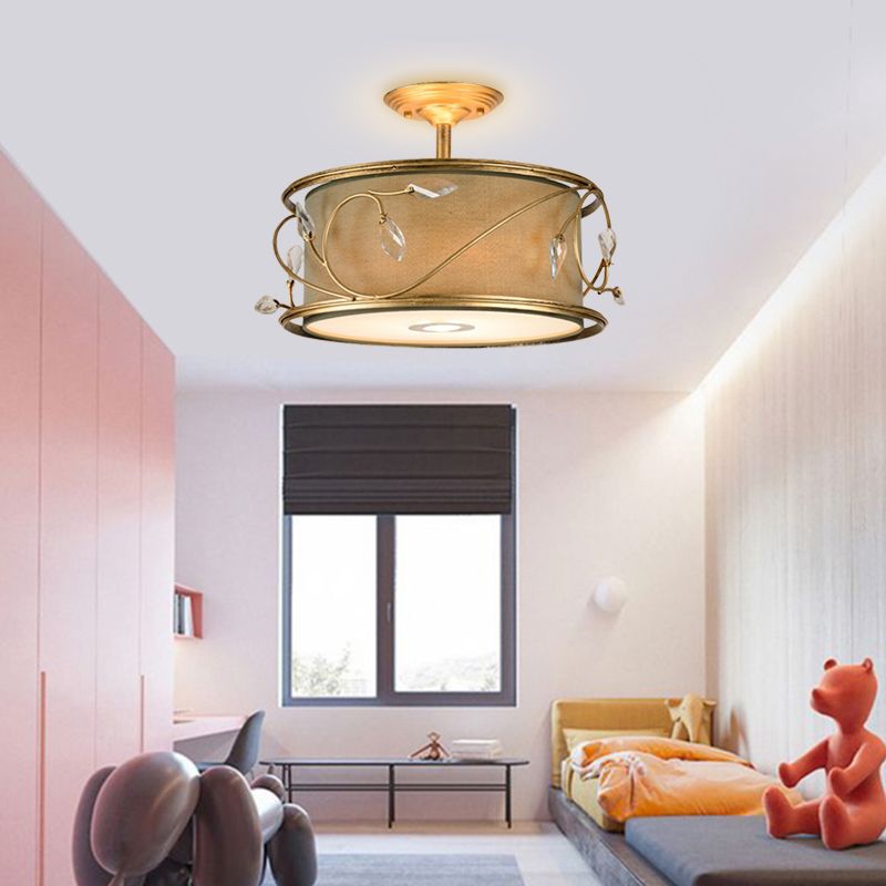 16 "/19.5" W Green/Ejército Green redondo Semi Flush Monte Babela 3 Bulbos Sala de estar Semi Flush Techo Luz