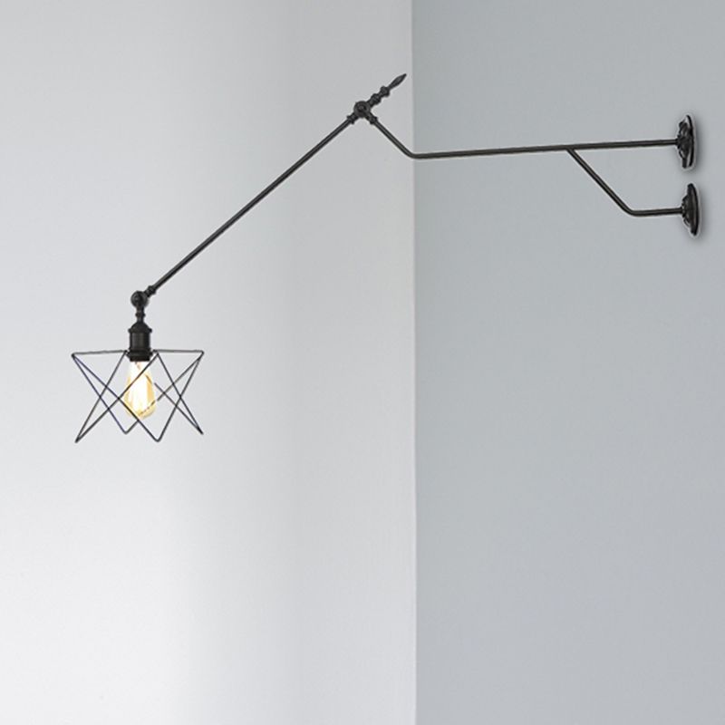 One Lampenwandleuchte mit kaginiertem Schatten Metall Industrial Innenleuchtenbeleuchtung in Schwarz